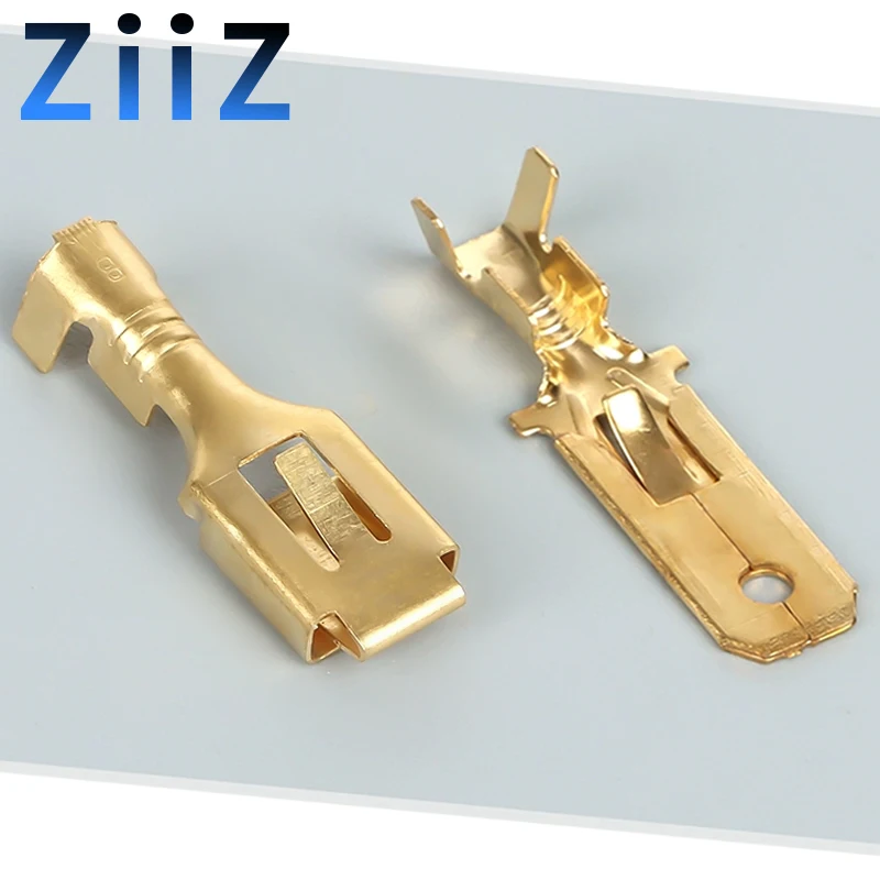50/100 pieces 6.3mm automotive crimp terminal male/female saddle connector brass pin ZiiZ crimp terminal DJ611-6.3A gold-plated