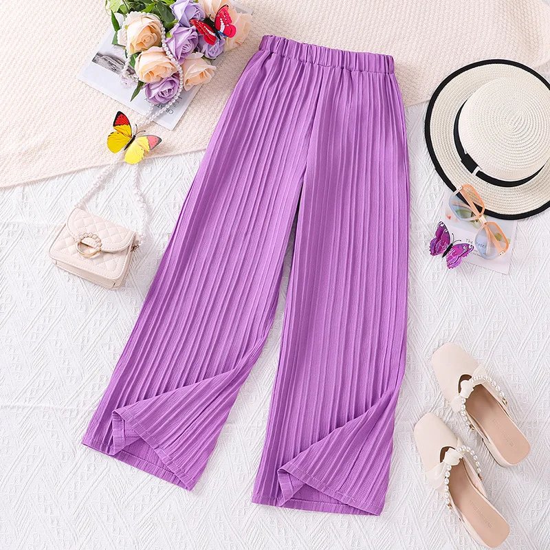 

2024 New Pants for Kids Autumn Trousers Enfant Garcon Kids Fashion Loose Pleated Blue Pants Baby Girls Harem Pants 8-12T