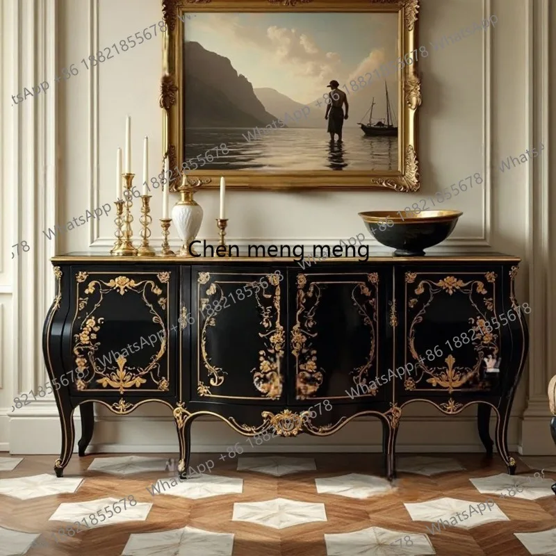 

Прихожая в европейском стиле, роскошная тумба для прихожей, французская гостиная с черной окраской, ретро-тумба для хранения, декоративная.