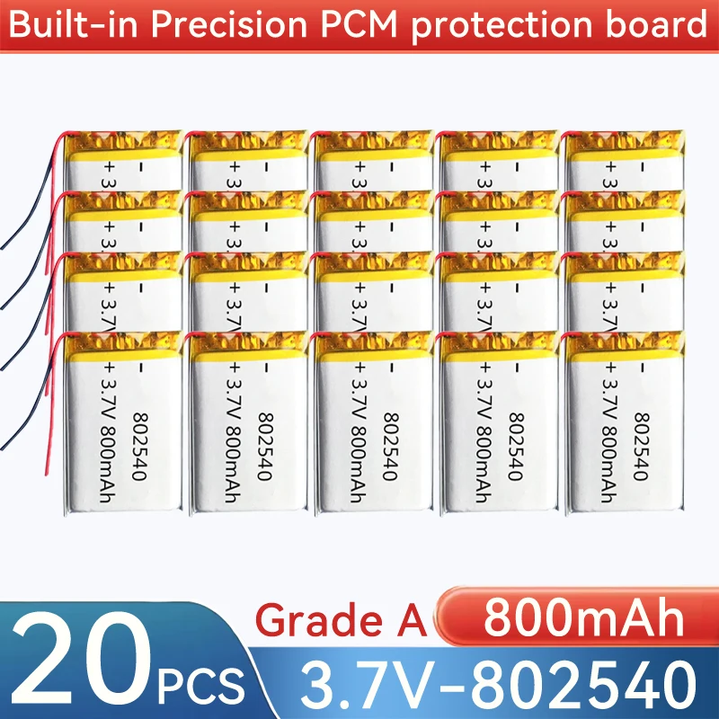 3.7V 800mAh 802540 Li Polymer Lithium Battery for Bluetooth Headset Toy Handheld Fans Rechargeable Batteries 102540  902540