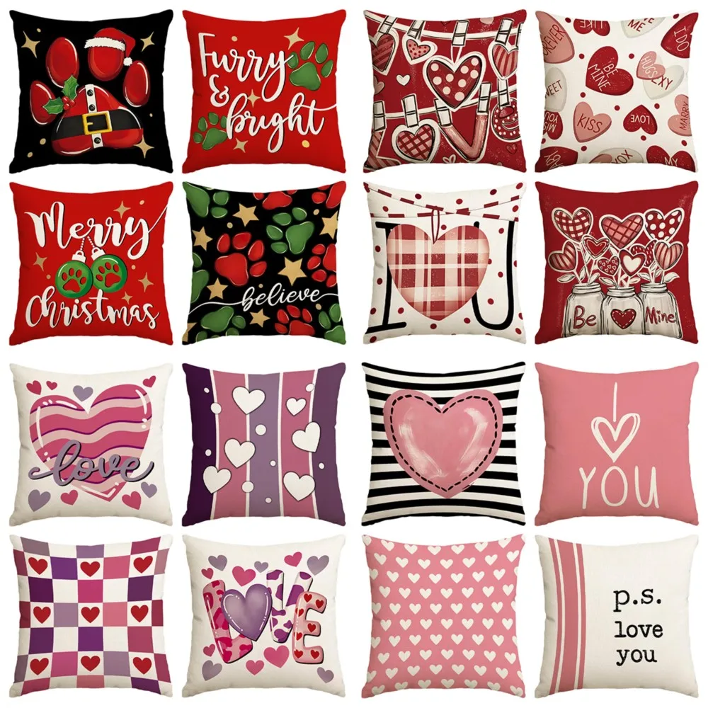 4Pcs Valentine's Day Red Heart Pattern Throw Pillow, Valentine's Day Home Decorative Cushion, Soft Plush Cushion With Inser