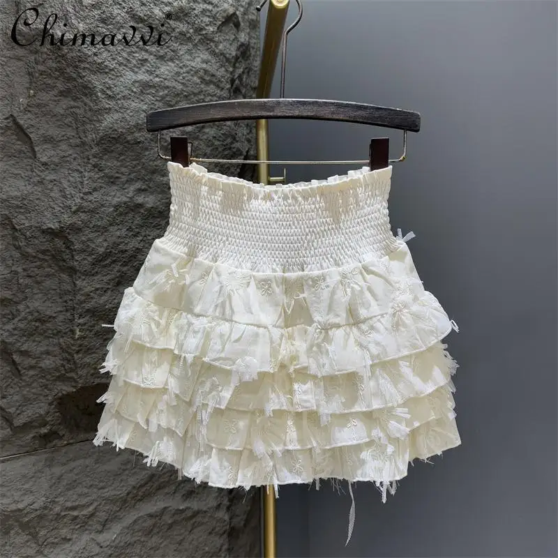 

Apricot Lace Skirt Women's Spring and Summer New Fashion Sweet Ballet Style Cake Skirt High Waist Pleated A Line Puffy Skirts