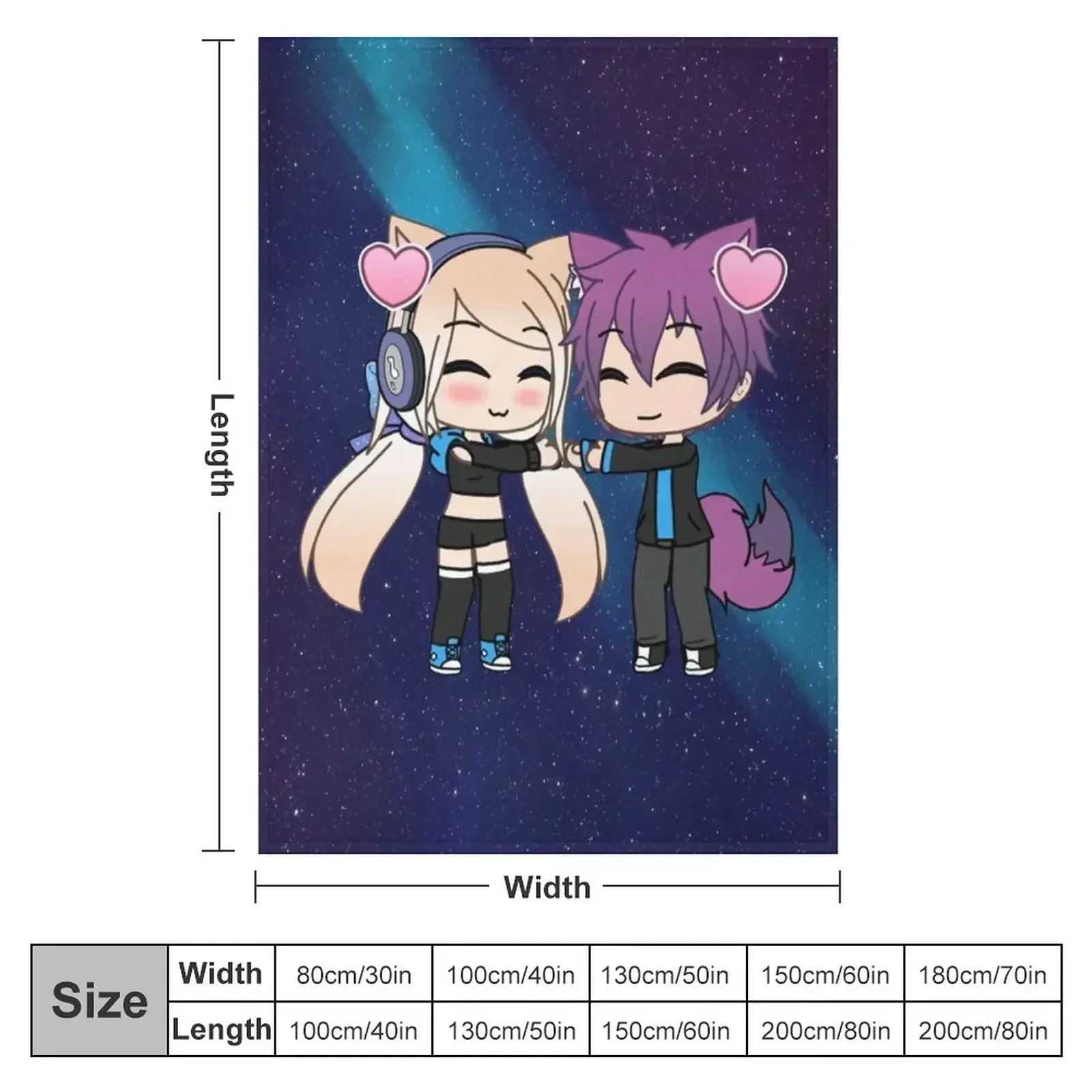 Cute Gacha Girl and Boy with Fox Tail Throw Blanket Custom Nap Shaggy Plaid on the sofa Luxury Throw For Sofa Thin Blankets