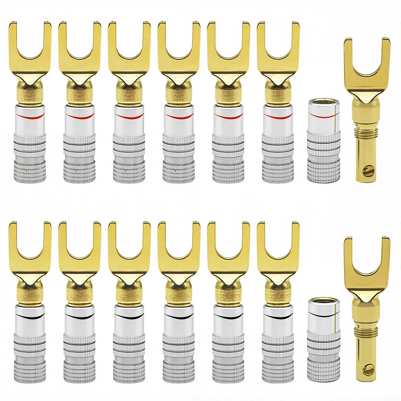 Gold plated Y U Shape Banana Plug Audio Speaker Plugs Screw Fork Spade Cable Wire Connector