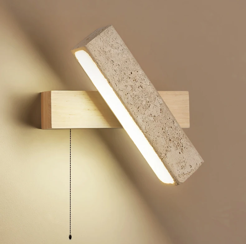 Switch LED Wall Lamp Natural Stone Wood Rotatable
