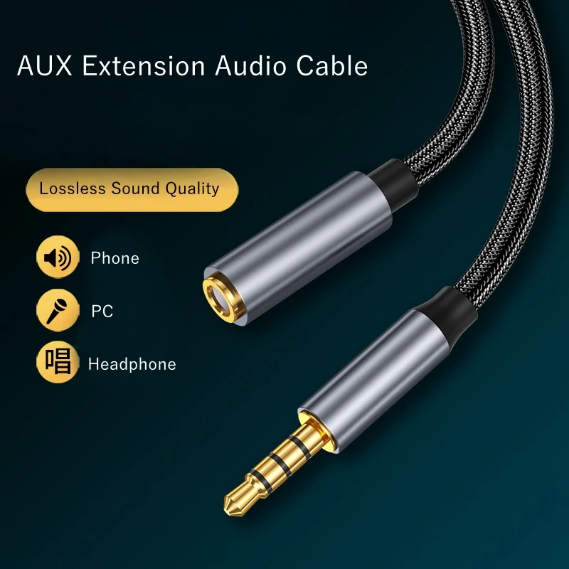 3.5mm Jack Aux Audio Male to Female Extension Cable with Sleeve 4 Pole with Microphone Stereo for PC Headphone Car Speaker Mic