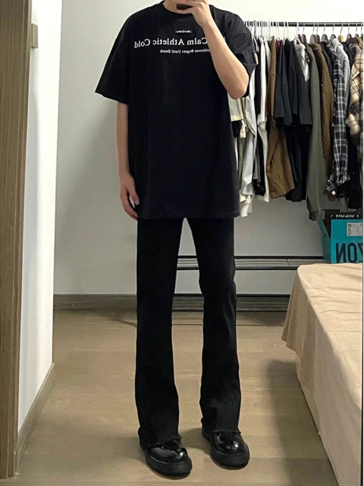 

Pure Black Men's Denim Jeans Summer American High Street Vibe Knife Straight Leg Slimming Flared Pants Trendy Youth