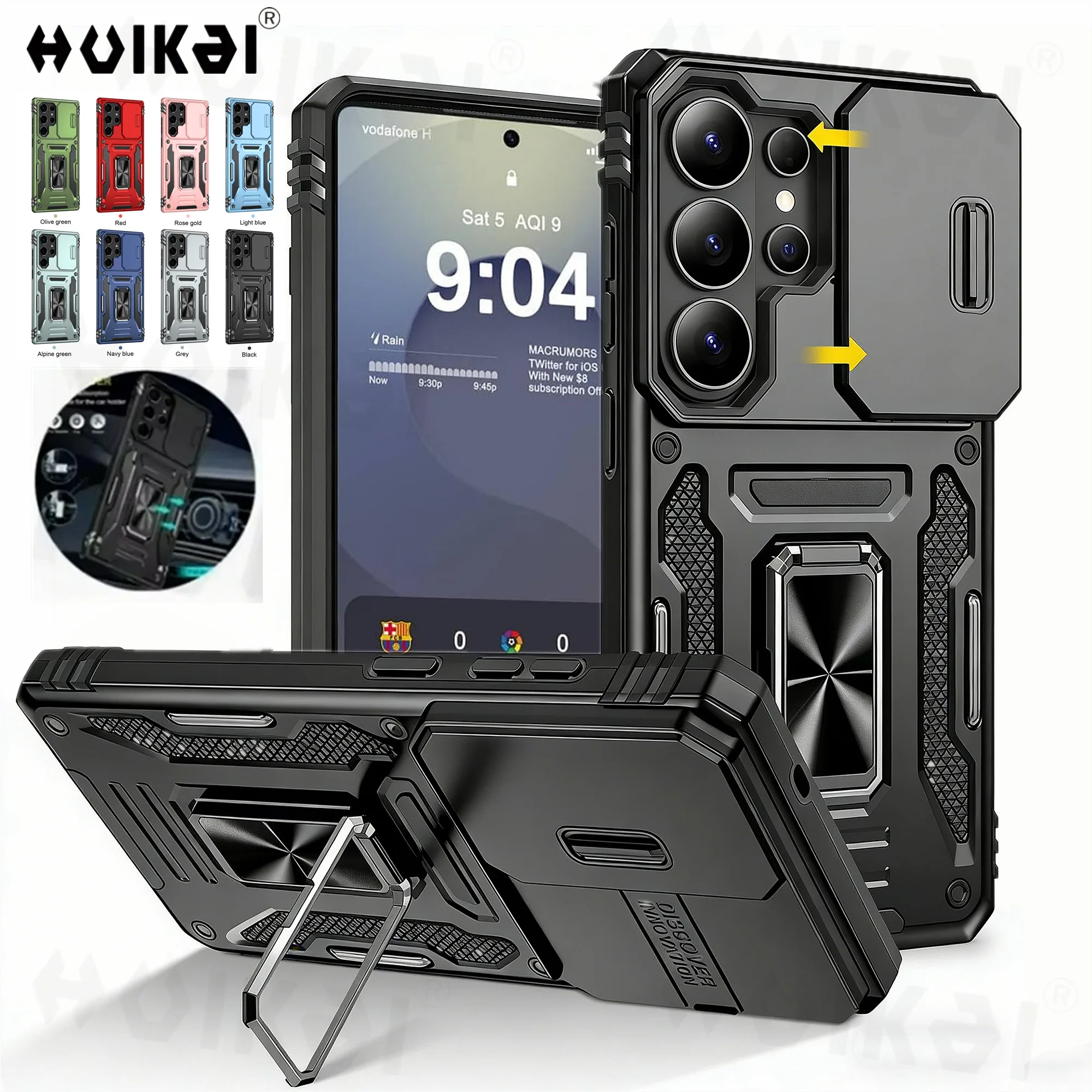 Capa para Samsung Galaxy S26 Ultra S25 S25 FE S24 S23 A17 A37 A57 A16 A56 com Câmera Deslizante, Proteção Total, à Prova de Choque, Robusta, Grau Militar