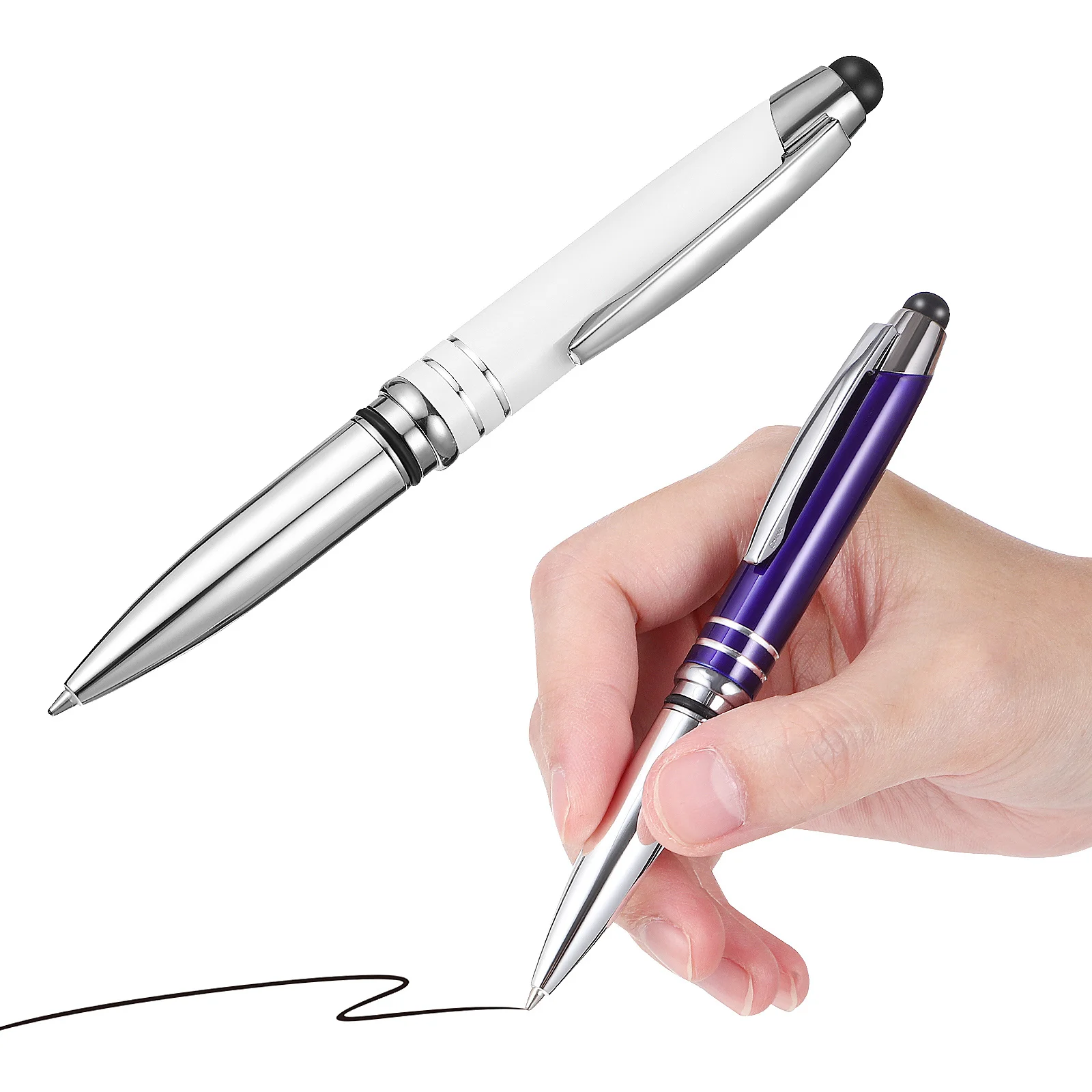 2Pcs Light Capacitive Stylus Ballpoint LED Flashlight Metal Pens for Office Study Painting Writing Ballpoint Pen