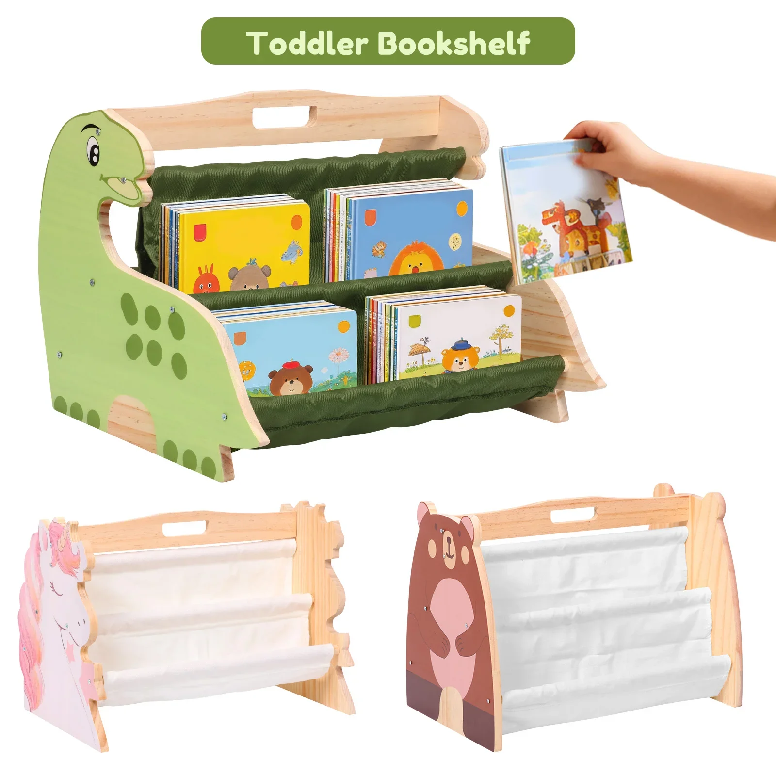 Double Sided Open-style Toddler Bookshelf  4 Tiers Deep Sleeves Bookcase Wooden Kids Book Holder for Nursery Room Playroom Decor