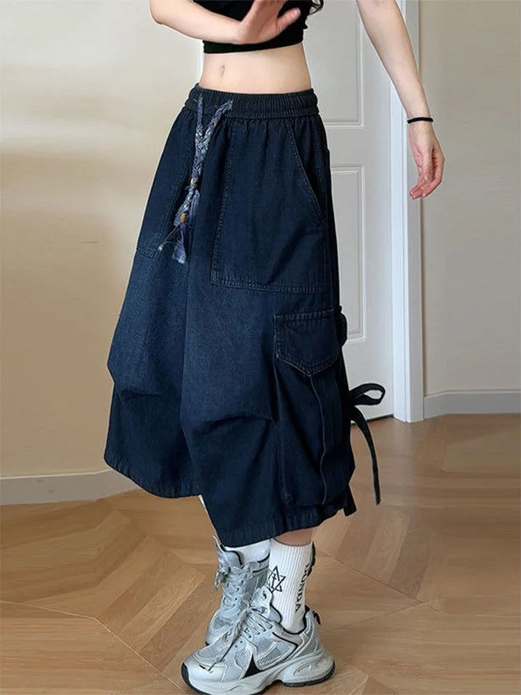 

Summer Casual Loose Fit Denim Shorts Unisex Youth Style mid Waist Seven Inch Pants Non Repeating Workwear Design