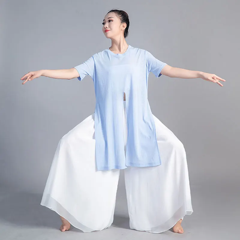 Modern Dance Women Dancing Pant For Women Classical Dance Chinese Folk Dance Practice Loose Pant Long Chiffon Wide Leg Pants