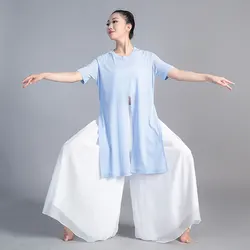 Modern Dance Women Dancing Pant For Women Classical Dance Chinese Folk Dance Practice Loose Pant Long Chiffon Wide Leg Pants