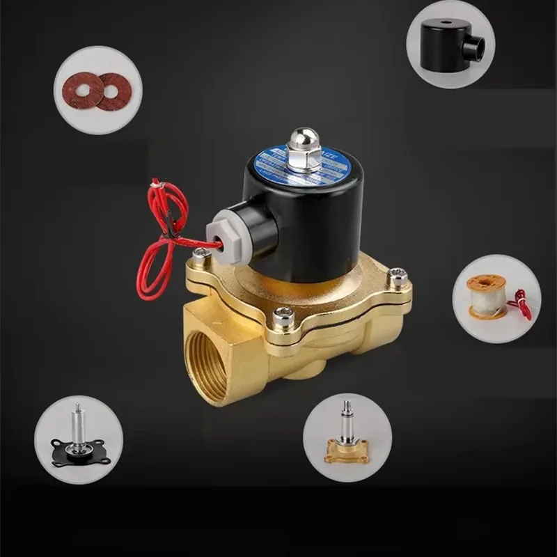 

2W025-08 2 Way N/C 1/4" Air Water Valve Electric Brass Pneumatic Solenoid Valve for Gas Diesel DC12V/DC24V/AC110V/AC220V/AC380V