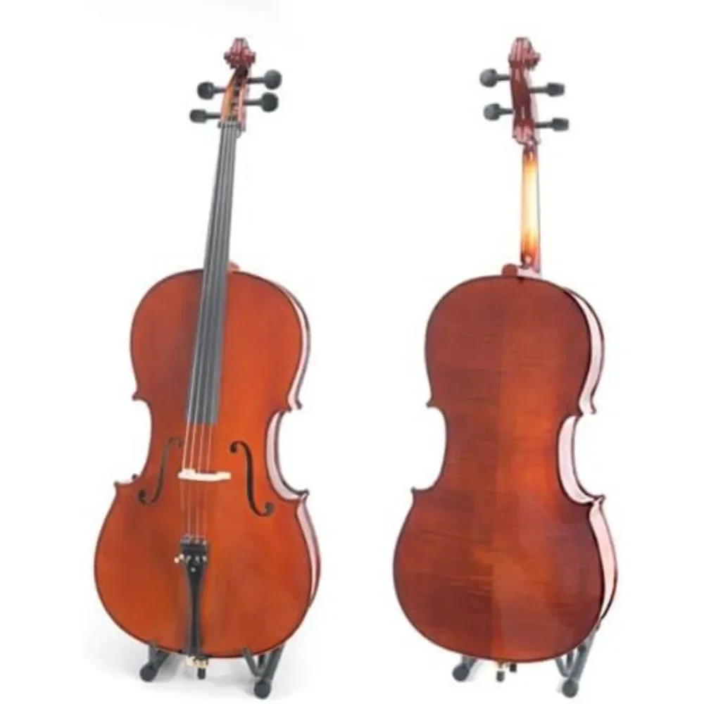 Ebony Fitted Flamed Solid Wood Cello with Hard & Soft Case, Stand, Bow, Rosin, Bridge and Extra Set of Strings, Size 4/4