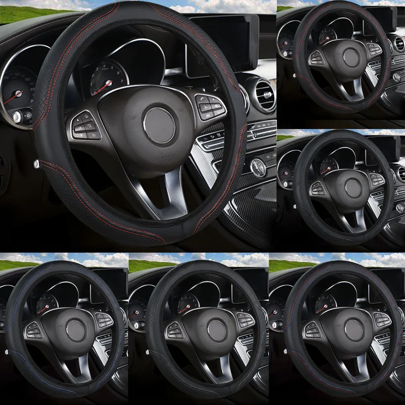 The car steering wheel cover has no inner ring Steering Wheel Cover Anti Slip Breathable  Cover Universal Microfiber Leather image 3