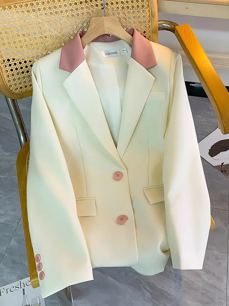 

Zoki Chic Элегантные блейзеры Женская мода с длинным рукавом Милый костюм Пальто Корейский повседневный лоскутный дизайн Офисные женские весенние куртки