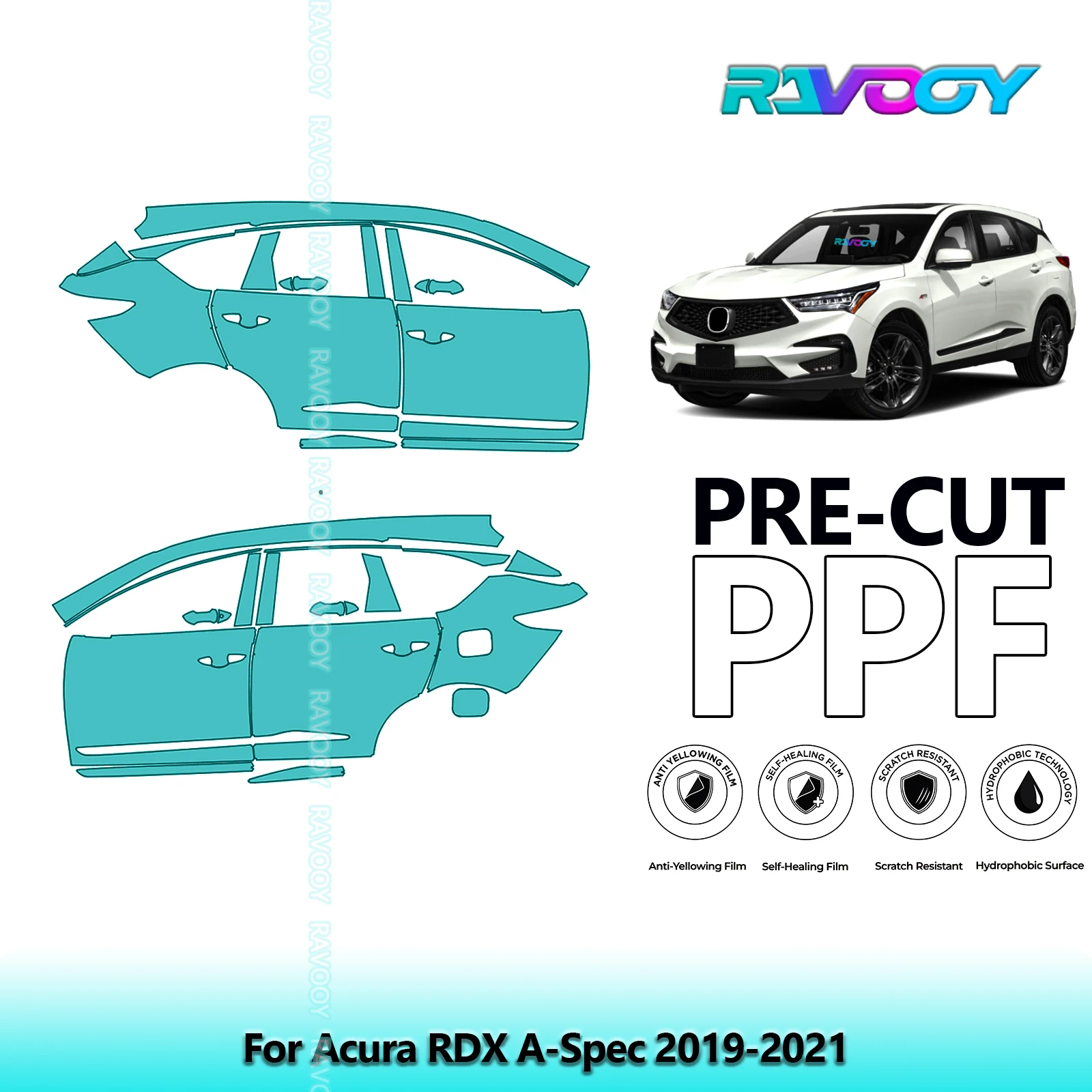 

For Acura RDX A-Spec 2019-2021 8.5mil Clear Matte Pre-Cut PPF Door & A/B Pillar Kit TPU Paint Protection Film Set