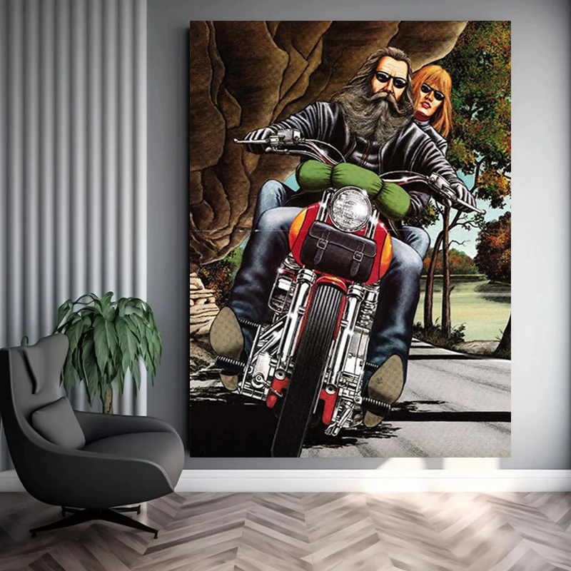 

Motorcycle Canvas Wall Art Pictures Rock Posters and Prints Biker Couple Canvas Painting Gift for Him Living Room Home Decor