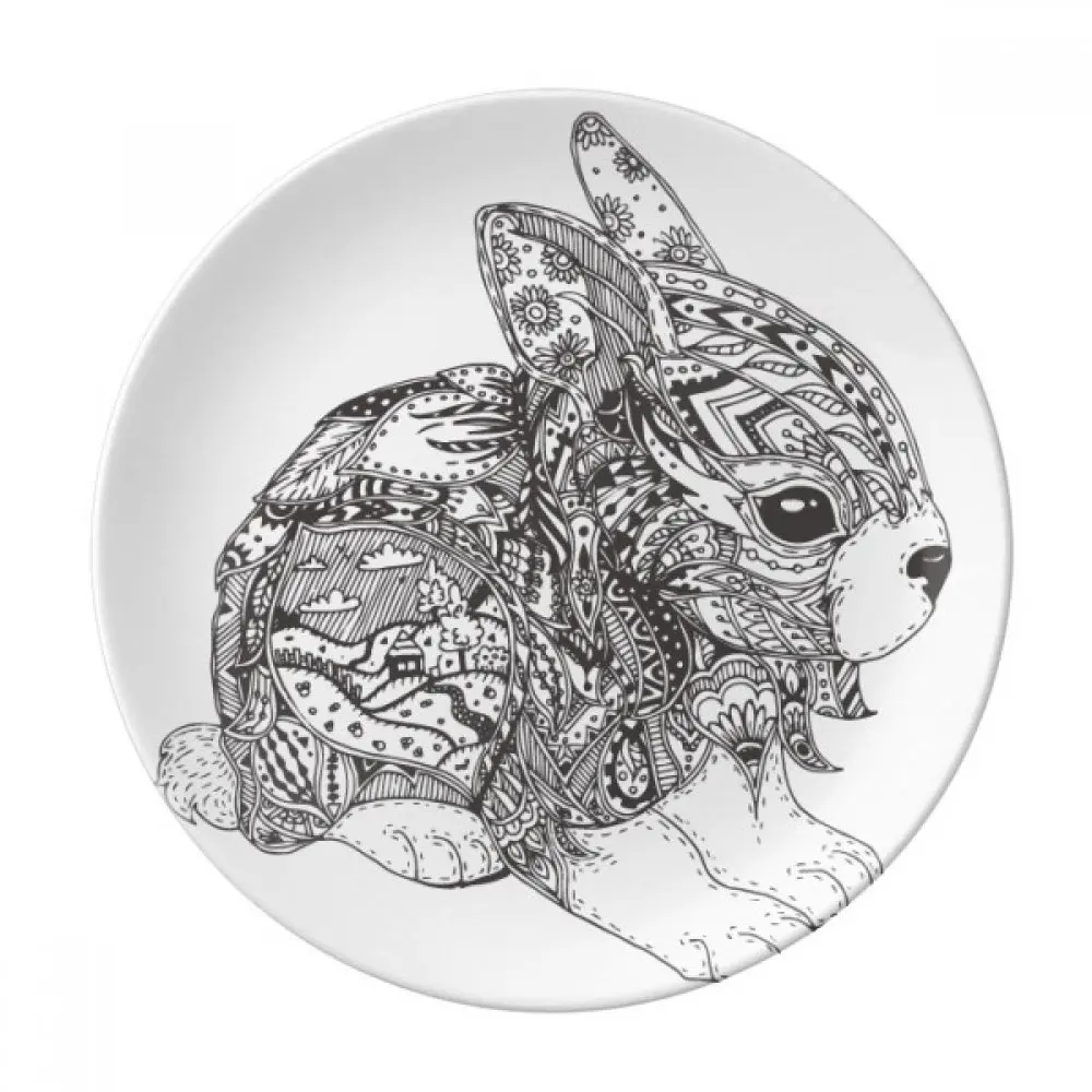 Cute Black Rabbit Bone China Decorative Plate with Stand Home Wobble-Plate Dessert Plates Household Plate Gift Ceramic Decor