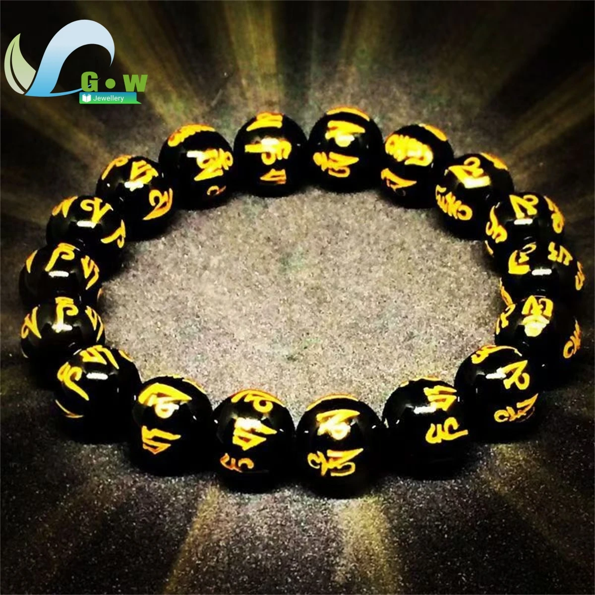 Lucky Natural Black Jade Carved Six-Character Motto Obsidian Transfer Bracelet For Men Women Gift Couple Bracelet Jewelry Gift