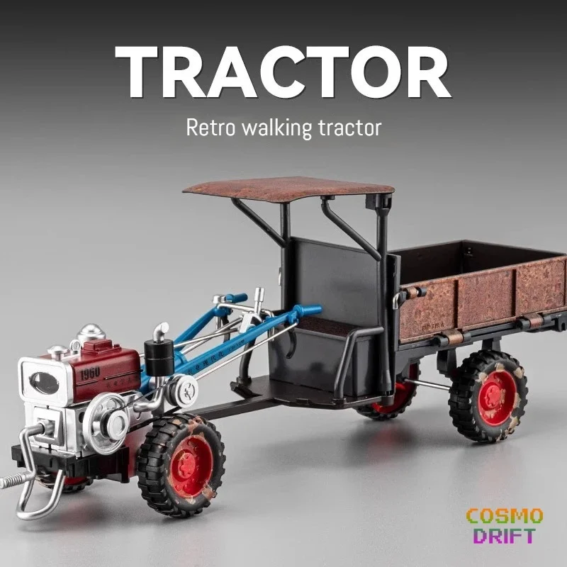 1:24 Vintage Hand-Push Tractor Diecast Model Retro Legering Landbouwvoertuig met Geluid en Licht Antieke Afwerking Collectible Gift