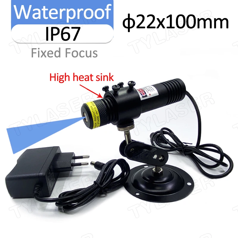 D22X100mm Waterproof IP67 488nm Blue Line Glass Lens 10mW 30mW 60mW Laser Module For Cutting Positioning Free with Bracket