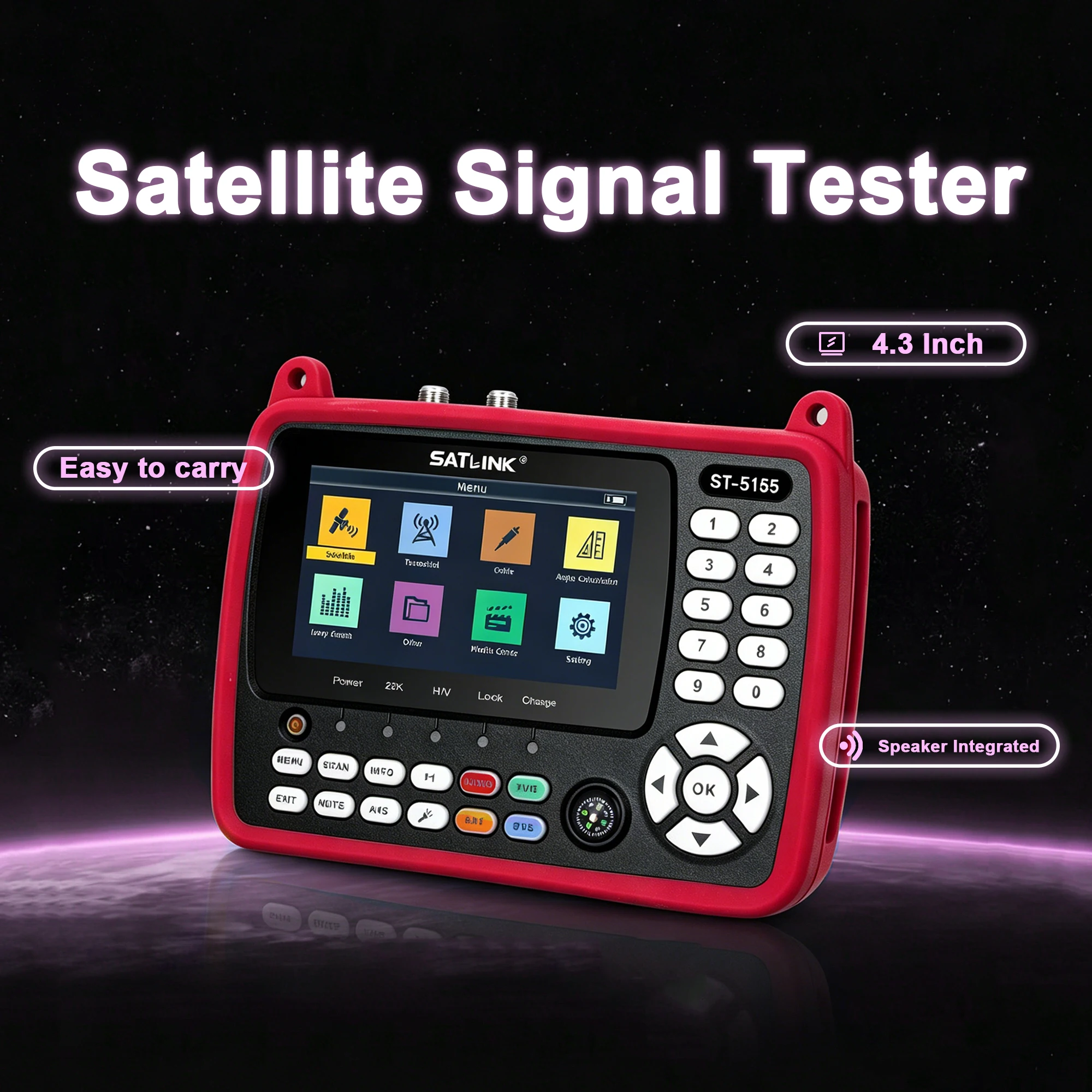 

DVB-S/S2/T/T2/C Combo Meter Satellite Finder Meter Support HD1080P MPEG-2/4H.264/H.265(10 Bit),QPSK,8PSK,16PSK