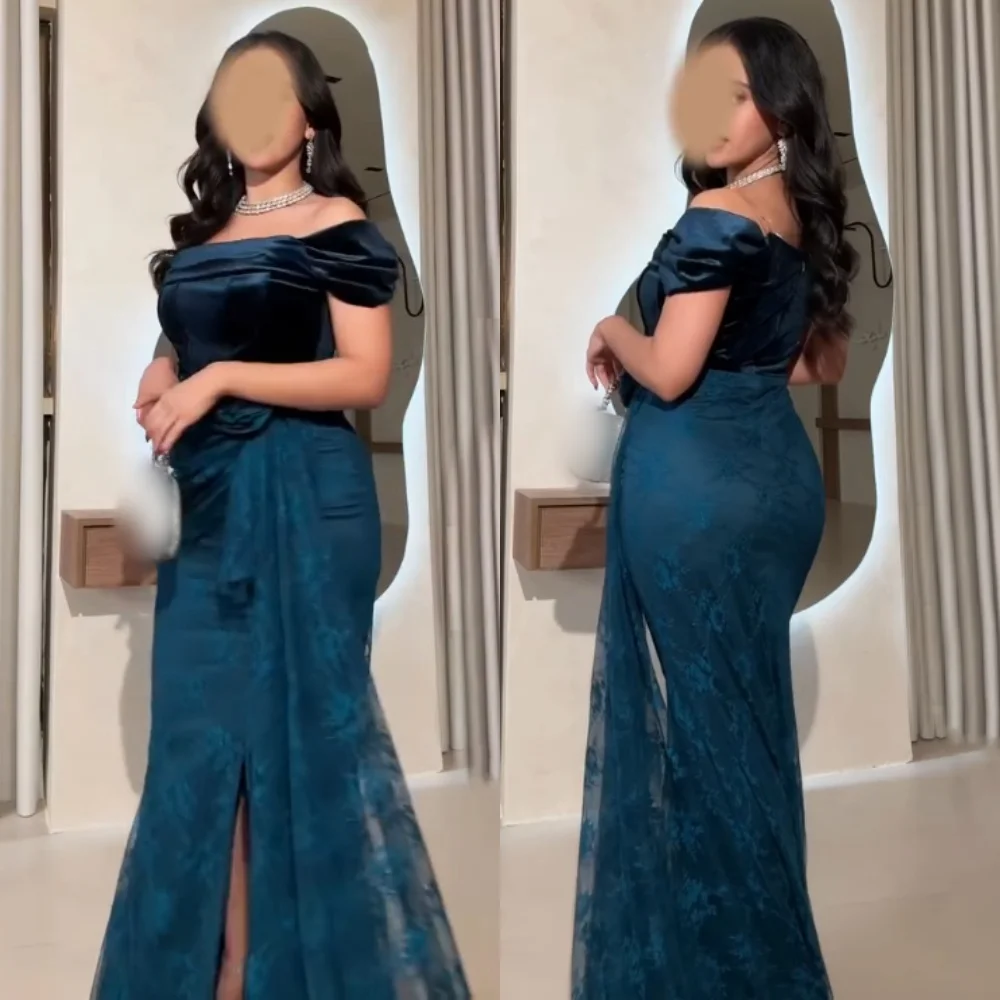 

Customized Handmade Flower Pleat Charming Off-the-shoulder Trumpet Long Dresses Bespoke Occasion Formal Evening Dress