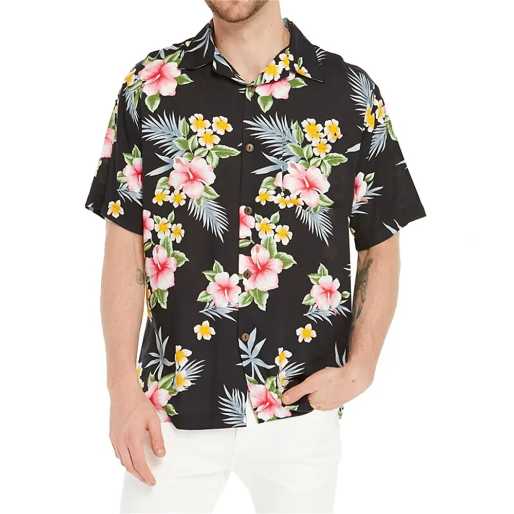 Men\'s Shirt Floral Pattern Cuban Collar Casual Hawaiian Short Sleeve Shirt Button Print Clothing Sports Street Chic Design