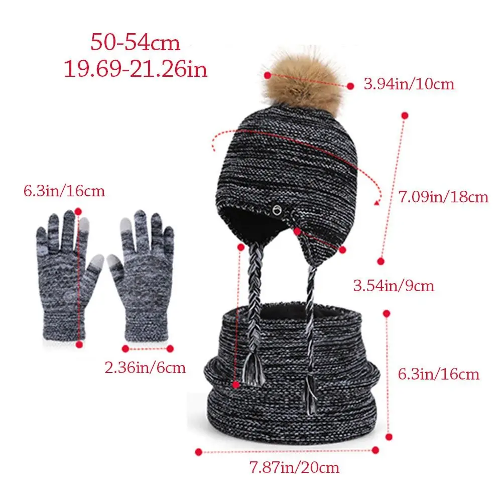 Fashion Warm Winter Hat Scarf Gloves Set Thicken Pompom Knitted Hats Windproof Soft Toddler Bonnet view 6