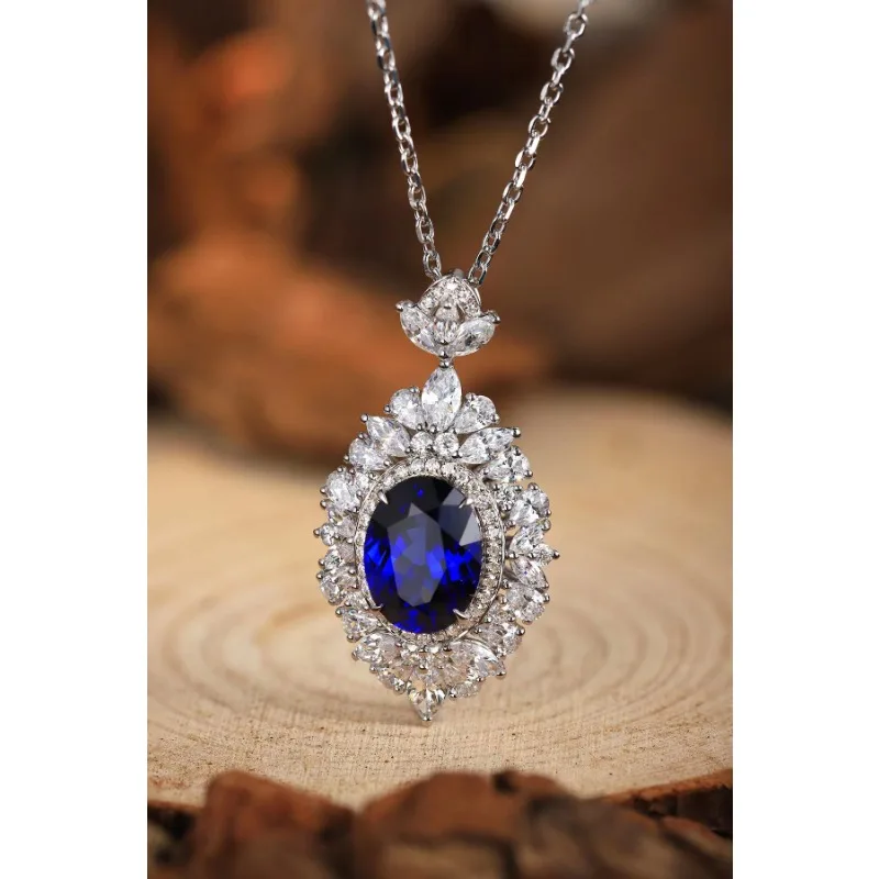 

Ruihe New Fashion 925 Silver Pendant Necklace for Women 3.04ct Lab Grown Sapphire Gmestone Fine Jewelry for Gift Wedding Favor