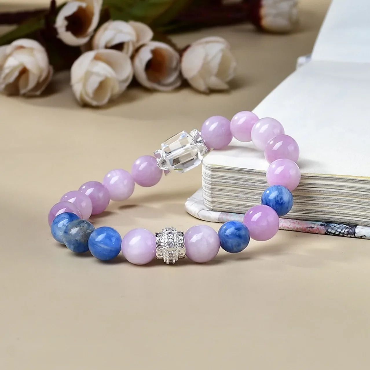 

Purple Lithium Cyanite White Crystal Sugar Cube Bracelet Light Luxury Fashion Women's Lucky Bracelet