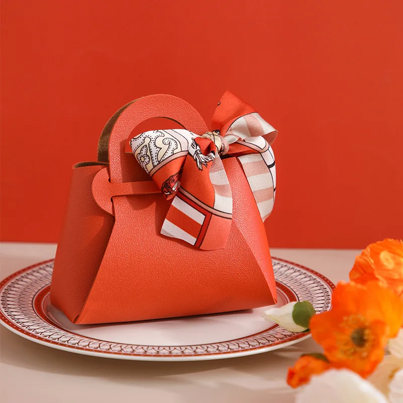 Leather Gift Bags Bow Ribbon Packaging Bag Wedding Favour Distributions Bags Eid Mubarak Candy Packaging Box Mini Handbag