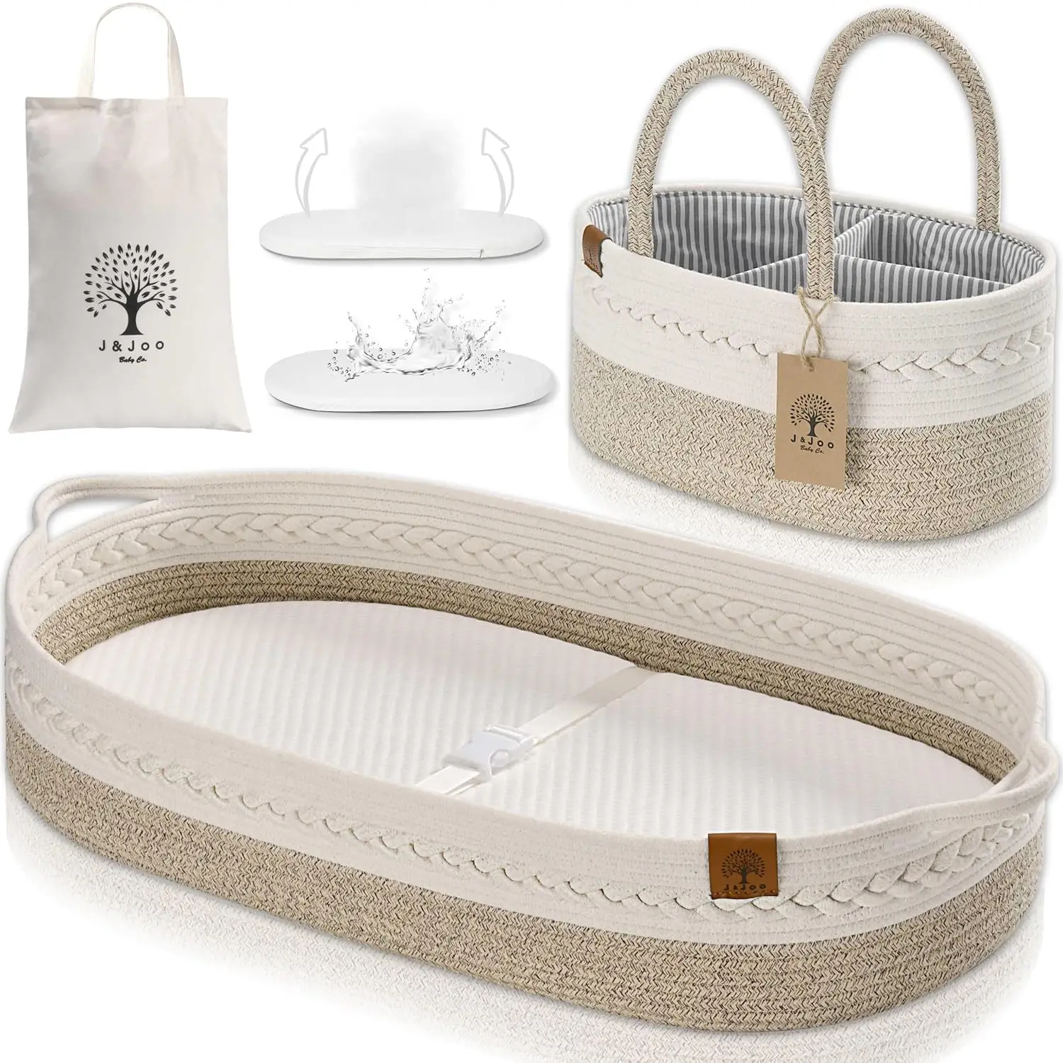 

Portable Baby Changing Basket with Diaper Caddy - Waterproof Dual-Cover, Organic Cotton, Perfect for Travel & Nursery