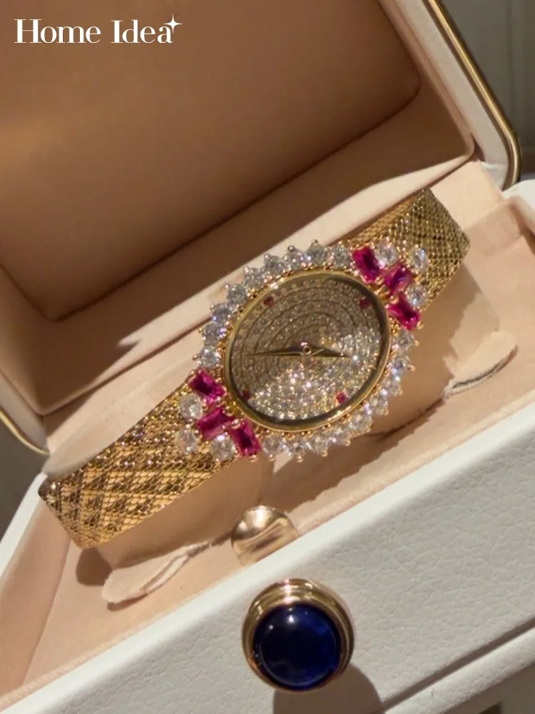 Vintage Ladies Oval Shape Quartz Watch Elegant Ladies Office Work Shiny Diamonds Wristwatch New Fashion Jewelry Accessory Gift
