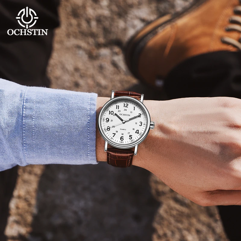 OCHISTIN 2023 New Mens Watches For Men Retro Big Dial Quartz Wrist Watch Male Casual Black Leather Watch Reloj Hombre