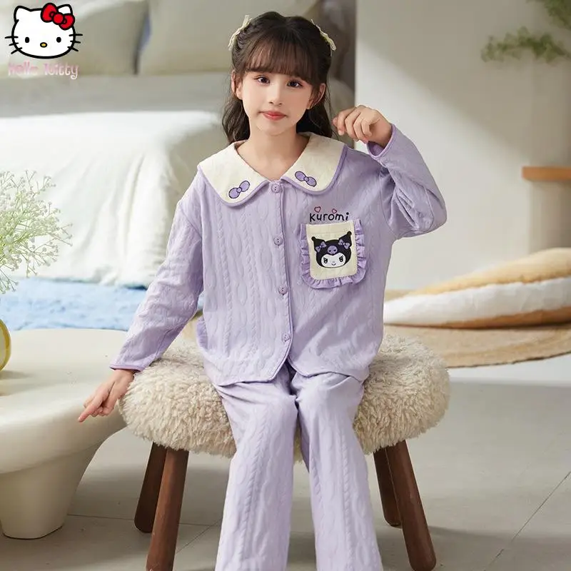 

Hello Kitty Kuromi Girl Kawaii Пижамный комплект Аниме Весна Осень Мультфильм Новый Sanrio Брюки с длинными рукавами Домашняя одежда для родителей и детей