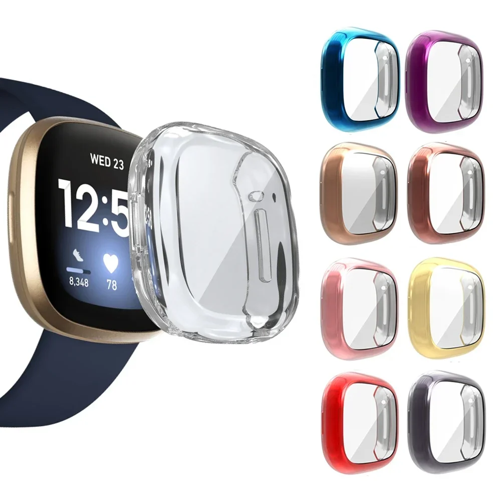 Étui de protection pour Fitbit Versa 3, coque de placage de pare-chocs, housse de protection complète en TPU souple, fouet Fitbit, montre intelligente Versa3