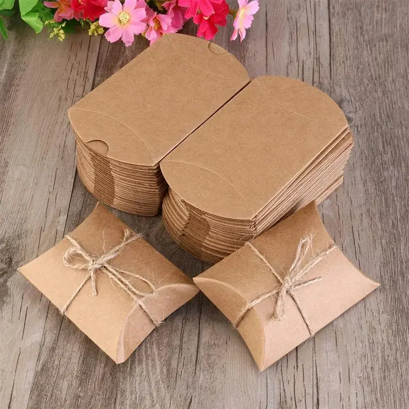 10Pcs Kraft Vintage Boxes Brown Shabby Rustic Wrapping Candy  with Rope Wedding Favor Pack