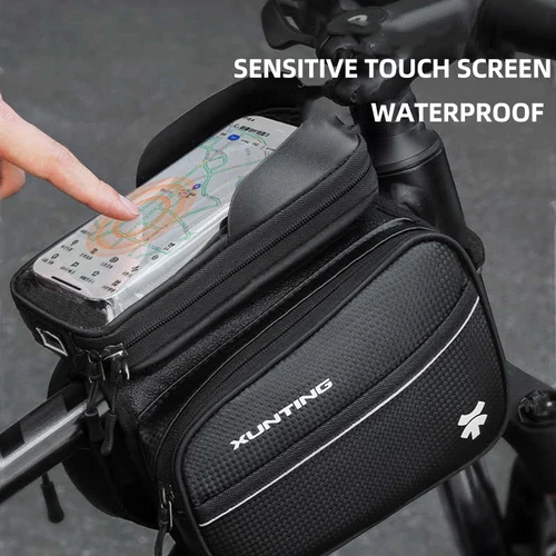 Imagen 2 del producto Xunting-bolsa frontal para manillar de bicicleta de montaña, funda impermeable para teléfono móvil de 6,8 pulgadas, accesorios de ciclismo