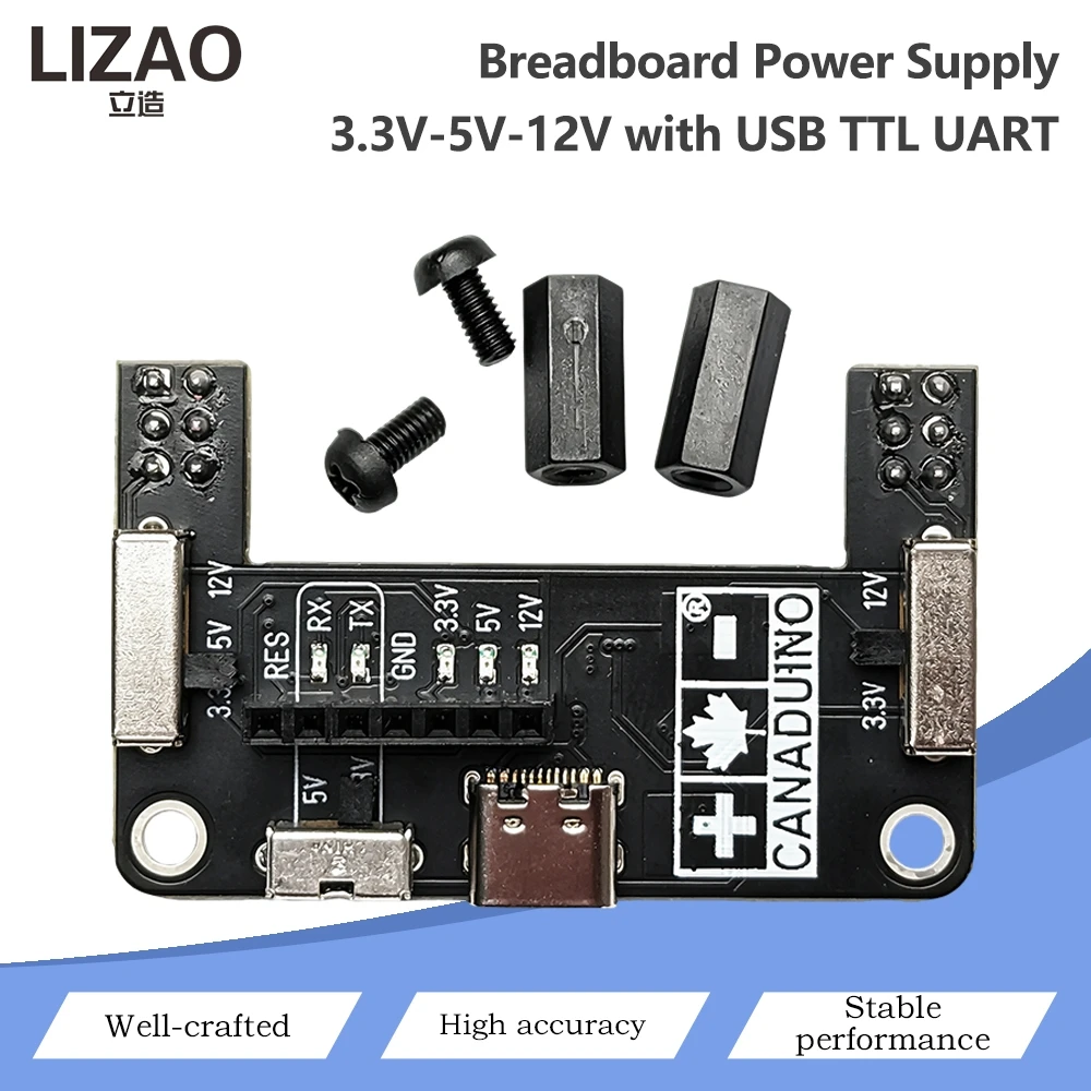 Breadboard Power Supply Module 3.3V 5V 12V Output With USB TTL UART Type-C Micro USB Dual Interface For Arduino
