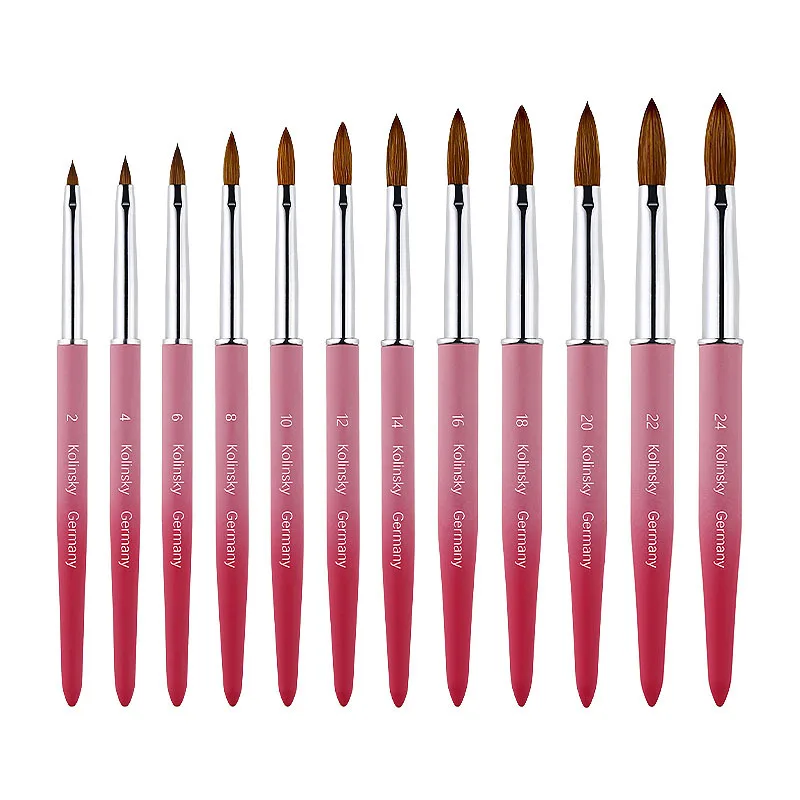 新しいコリンスキーセーブルネイルブラシ、アクリルネイル用の丸型＆フラットヘッド、プロフェッショナル3Dスカルプティング＆デザインツール