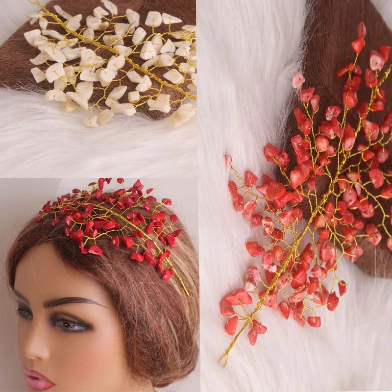 

4ujewelry 21cm Headpieces For Nigerian Traditional Weddings Women 3 Colors Nature Coral Beads Headwear