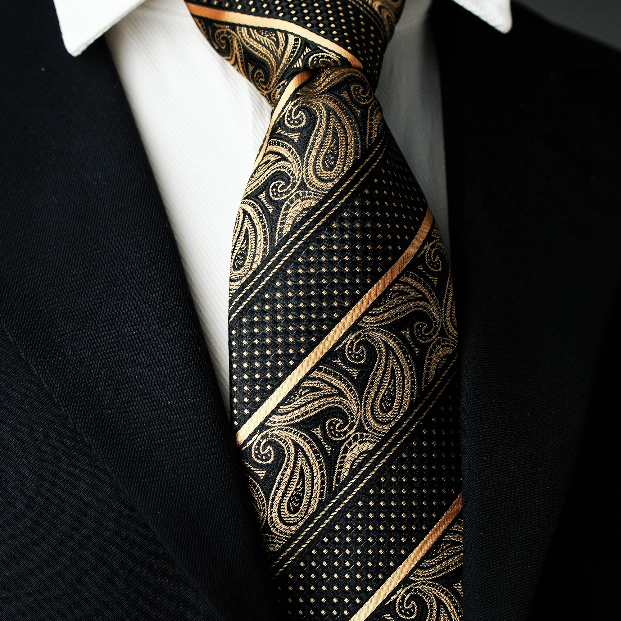 Herren-Krawatte mit 8cm Breite, Cashew-Blumenmuster, Klassische Seidenkrawatte, Gewebtes Paisley-Jacquard-Muster, Formelle Krawatte für Hochzeit, Party und Business – Detail 11