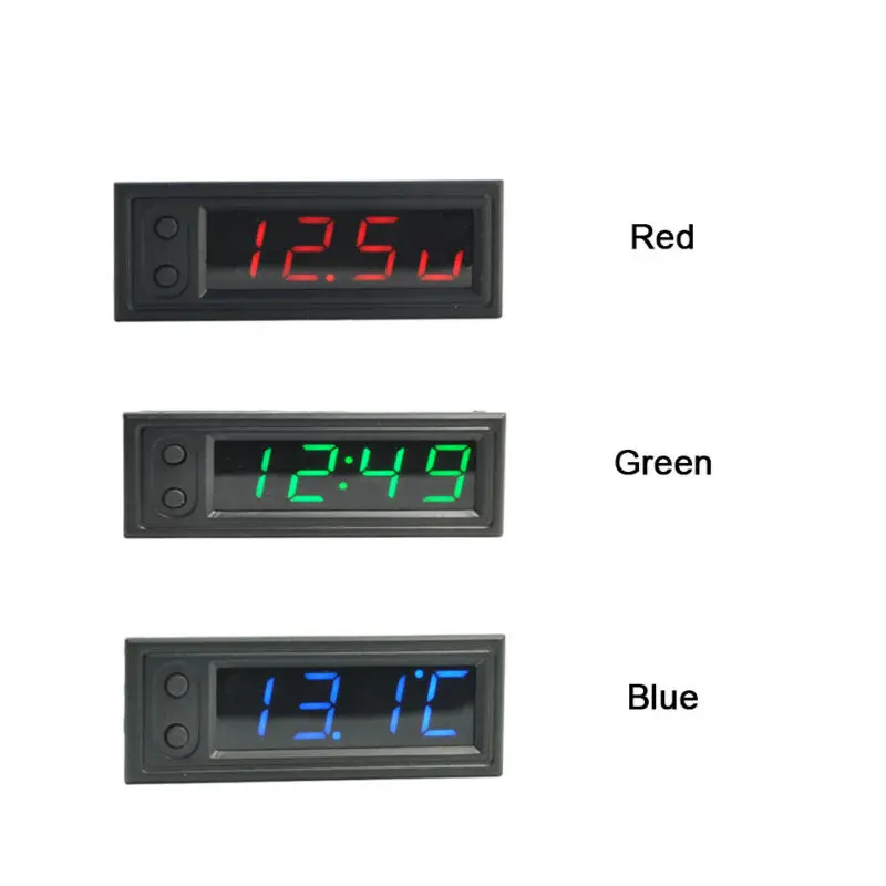 3in1 Car Thermometer Voltmeter Clock LED Digital Voltmeter Panel Meter Red Blue Green 12V For Car Motorcycle Accessories