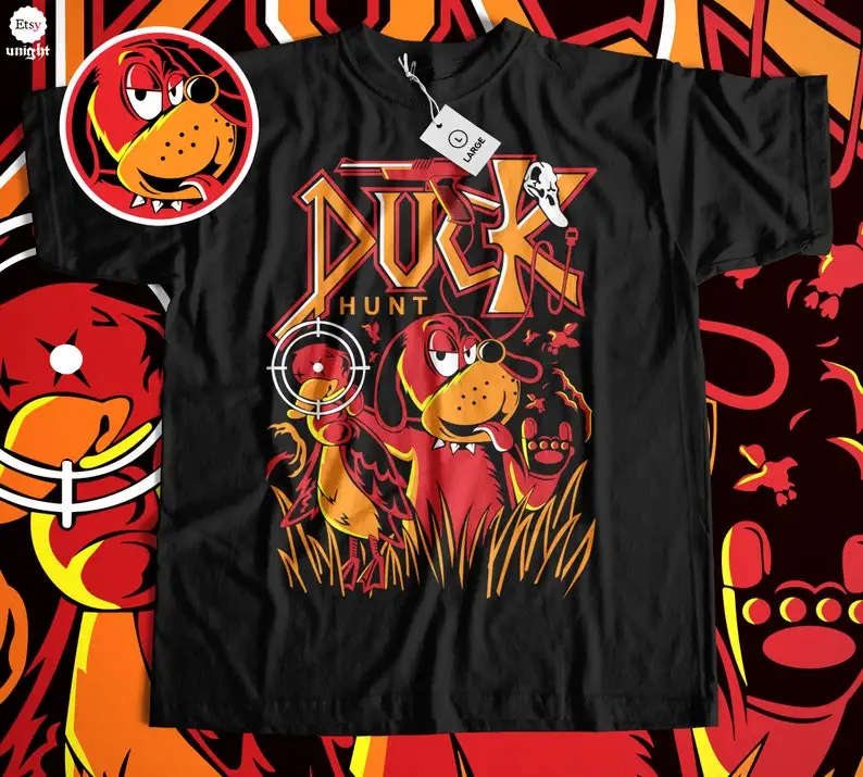 Unisex Duck Hunt Retro Game T-shirt - Vintage Gamer , Classic Arcade, 80s Nostalgia T-shirt, Pixel Duck Shooter Clothing