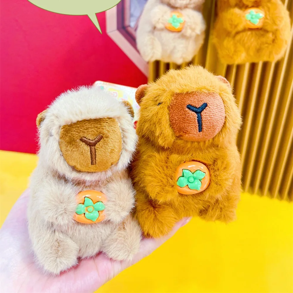 Khaki Soft Capybara Key Ring Cross Dressing Funny Shaking Sounding Toy Fur PP Cotton Cartoon Doll Keychain Bag Pendant