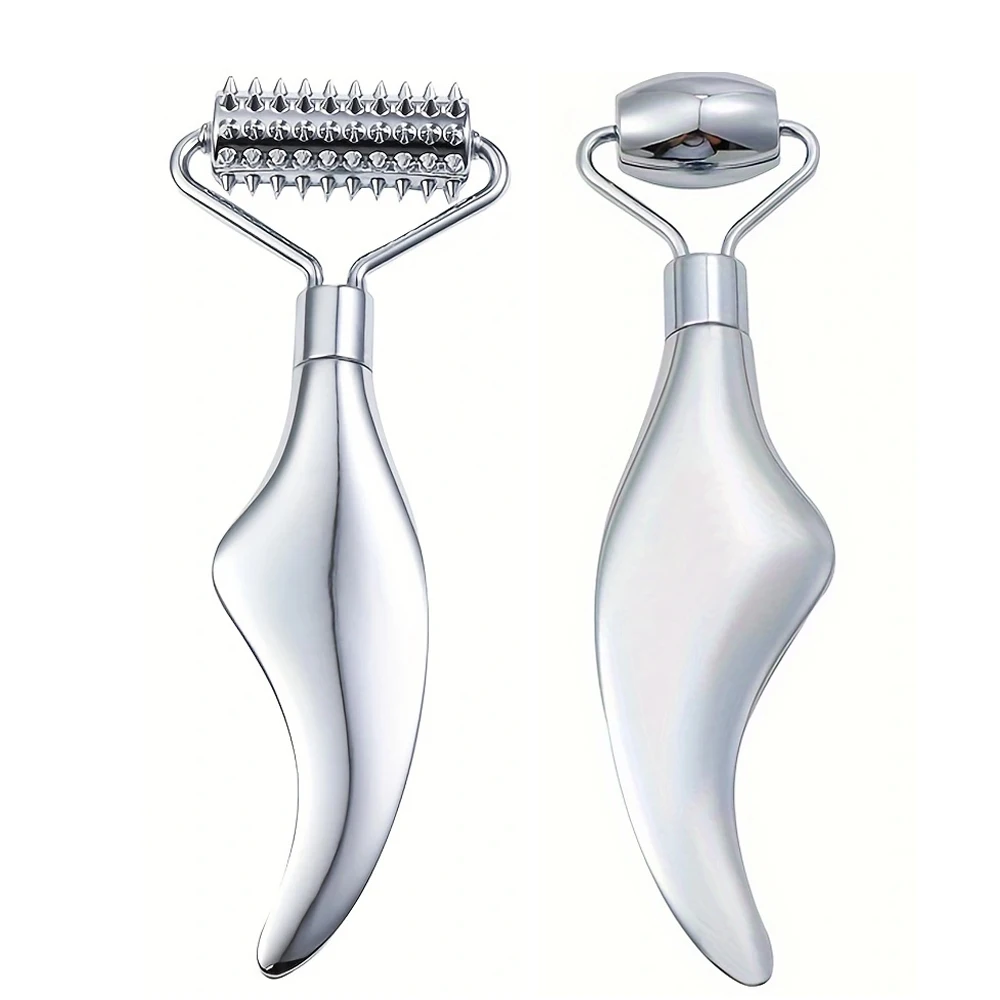 Gua Sha Strumenti per il viso Rullo per il viso Massaggio Pelle e acciaio inossidabile Gua Sha 2 in 1 Adatto per la cura quotidiana della pelle del corpo Viso Collo