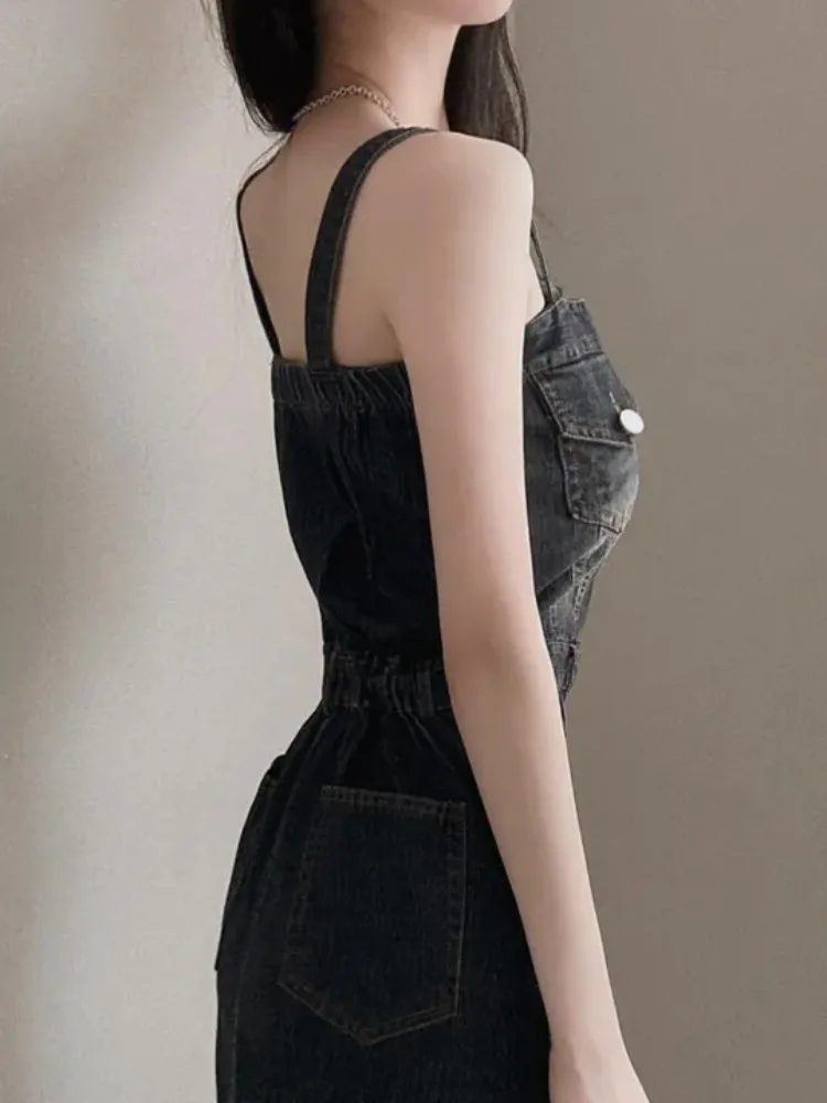 Vintage Chic Summer Age-Defng Lungo Strapl Denim Dr Donna Faionable Design unico Pendolarismo Sle Or Sve Dr